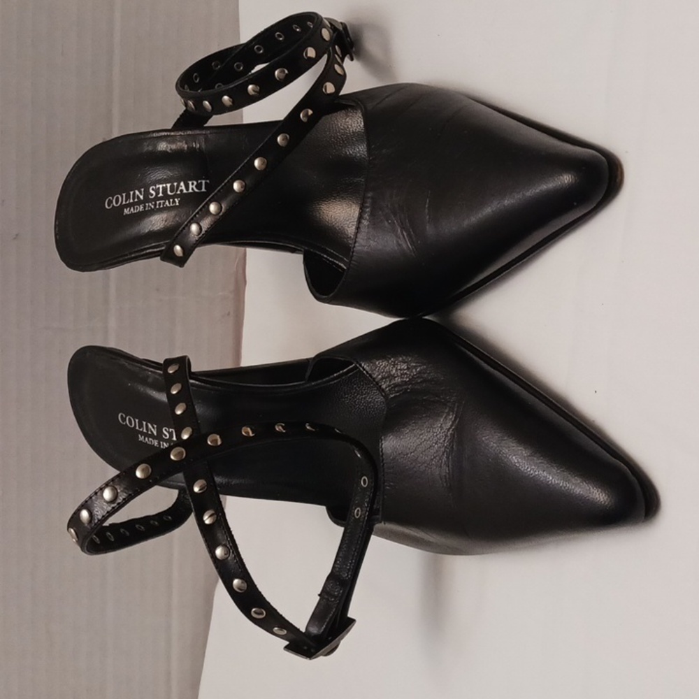 Colin Stuart size 7 1/2 B women's black ankle strap high heels shoe.